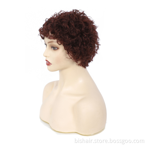 Wholesale super wine red color curly wigs women's short kinky Curly Wig Brazilian human hair curly wigs